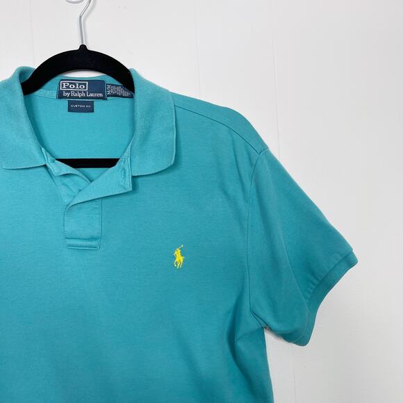 Polo Ralph Lauren Mens Medium M Custom Fit Short Sleeve Cotton Polo Teal Blue - Picture 3 of 6